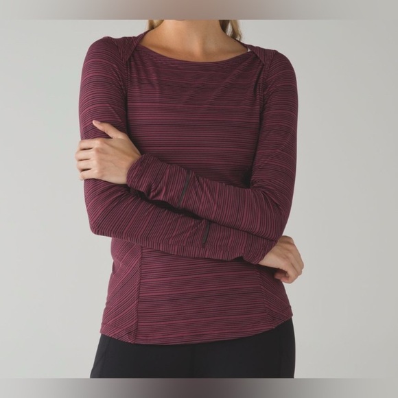 Lululemon Women's Size 4 Catch Me Long Sleeve Top Kanto Stripe Wine - Picture 1 of 13